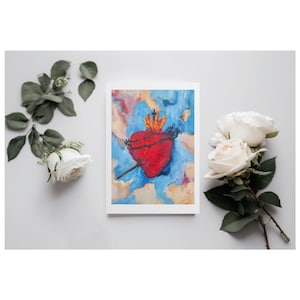 Biglietti vuoti del Sacro Cuore di Gesù / artista cattolico / dipinto mariano / regalo religioso Gesù fede amore arte originale OCIA RCIA sacramento