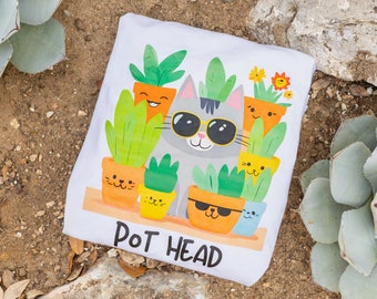 Pot Head Tshirt | Plant Lover Gift | Funny Plant Shirt | Gardener Shirt | Cat Lover Gift | Cat Mom Shirt | Plant mom Shirt | Gag Gift