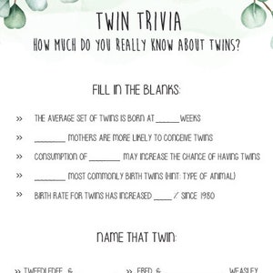 Twin Trivia - Baby Shower Fun - Etsy