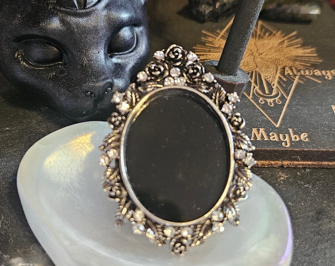 Black Mirror Divination Brooch for meditation, reflection, and ritual.