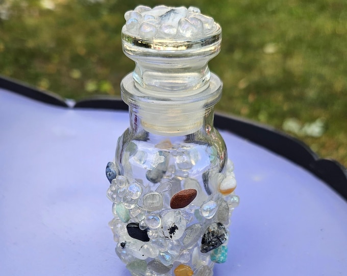 Moon Water Jar - Bottle with crystals for altar decor and ritual use