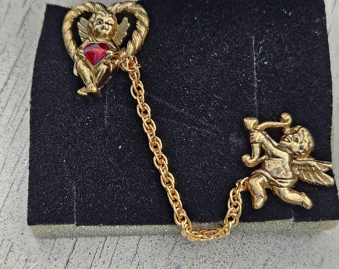 Vintage Witchcraft Ritual Talisman for Love, Loyalty & Passion - Cupid Double Brooch with Chain
