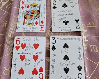 Cartomancy Meanings Deck – Easy Divination Tool with Playing Cards for Spiritual Beginners Handwritten with guides and bonus book