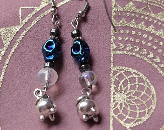 Skull and Cauldron Witchy Earrings for Halloween or Ritual Wear