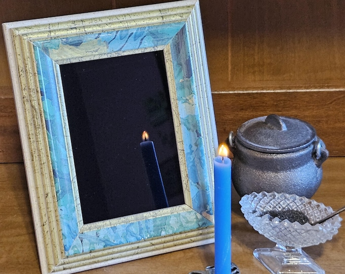 Handcrafted Divination Mirror for Intuitive Reflection & Insight with Vintage wooden fram