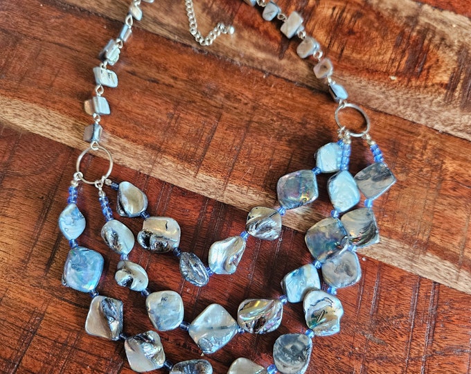 Vintage Blue Shell Bead Necklace: Watersong, Tranquility