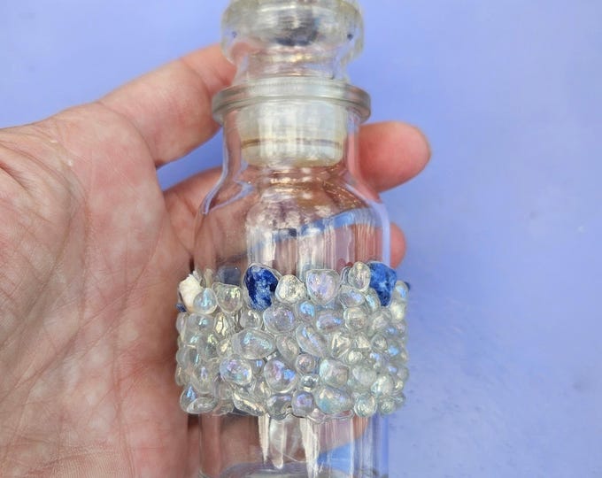 Moon Water Jar - Bottle with crystals for altar decor and ritual use
