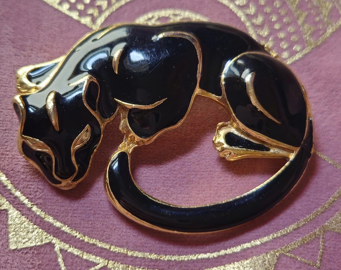 Vintage Black Panther Brooch for Protection & Karmic Reflection. A lineage Ritual Aligned Divination Tool