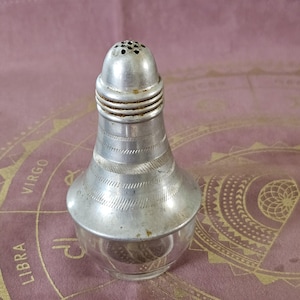 Vintage 1940s Aluminum & Glass Salt Shaker | Altar Vessel for Ritual Herbs, Salts, or Ashes