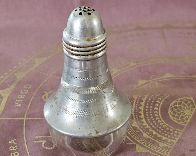 Vintage 1940s Aluminum & Glass Salt Shaker | Altar Vessel for Ritual Herbs, Salts, or Ashes