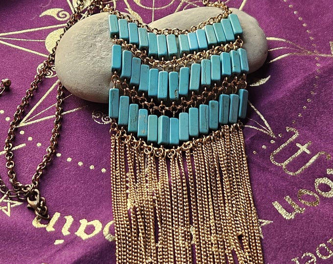 Vintage Turquoise necklace for protection, good fortune, emotional balance and more. Witchcraft ritual talisman.