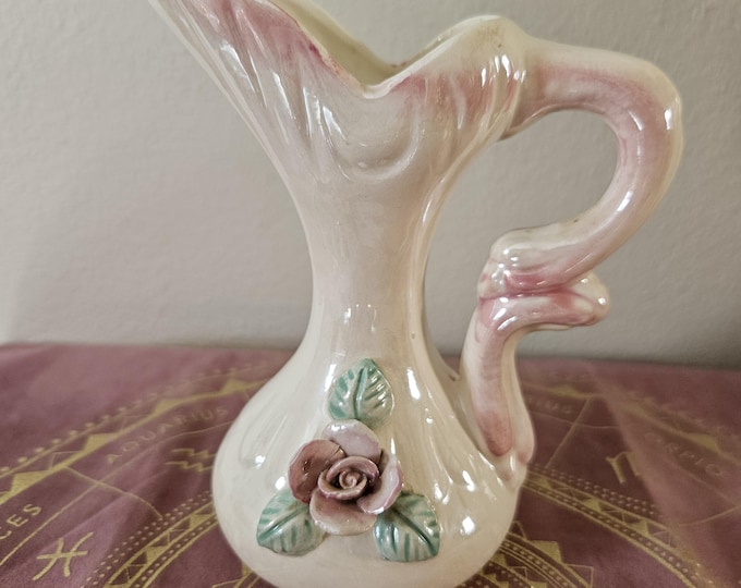 Soft Rose Vintage Ceramic Pitcher | Ritual Altar Vase, Moon Water Jar or Offering Vessel