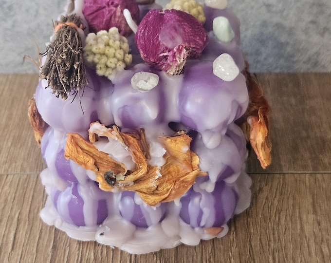 Lilac Scented Ritual Candle with Mini Broom, Crystals & Florals