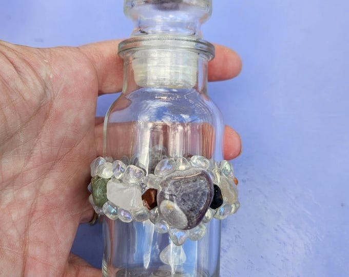 Moon Water Jar - Bottle with crystals for altar decor and ritual use