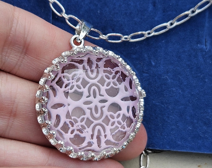 Vintage Love, Heart Opener and Relationship Healing Amulet - Avon Silver & Pink Filigree Pendant Necklace