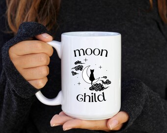 Moon Child Witchy Cat Mug | Witchy Mug | Spiritual Mug | Crystal Lover Mug | Mystical Mug