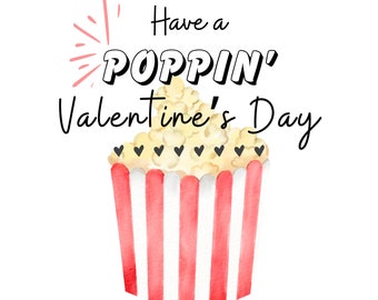 Popcorn Valentine's Day Card, Valentine's for Kids, Poppin' Valentine's Day, Printable School Valentine - Instant Download