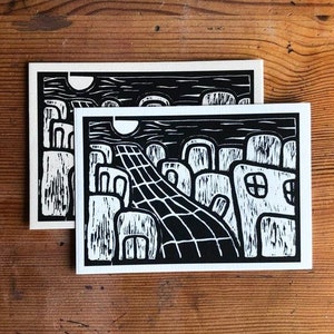 Cartão postal, cartão postal linocut, impressão digital, cartão postal de auto-impressão, cartão postal místico, cartão postal estético impresso à mão