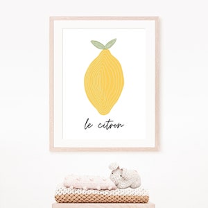 Lemon printable wall art, citrus wall decor for girl nursery, gender neutral nursery art, paris french mid-century eclectic digital art