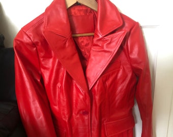 Red Leather Blazer, Vintage Leather Blazer, Leather Blazer, Gift for Her