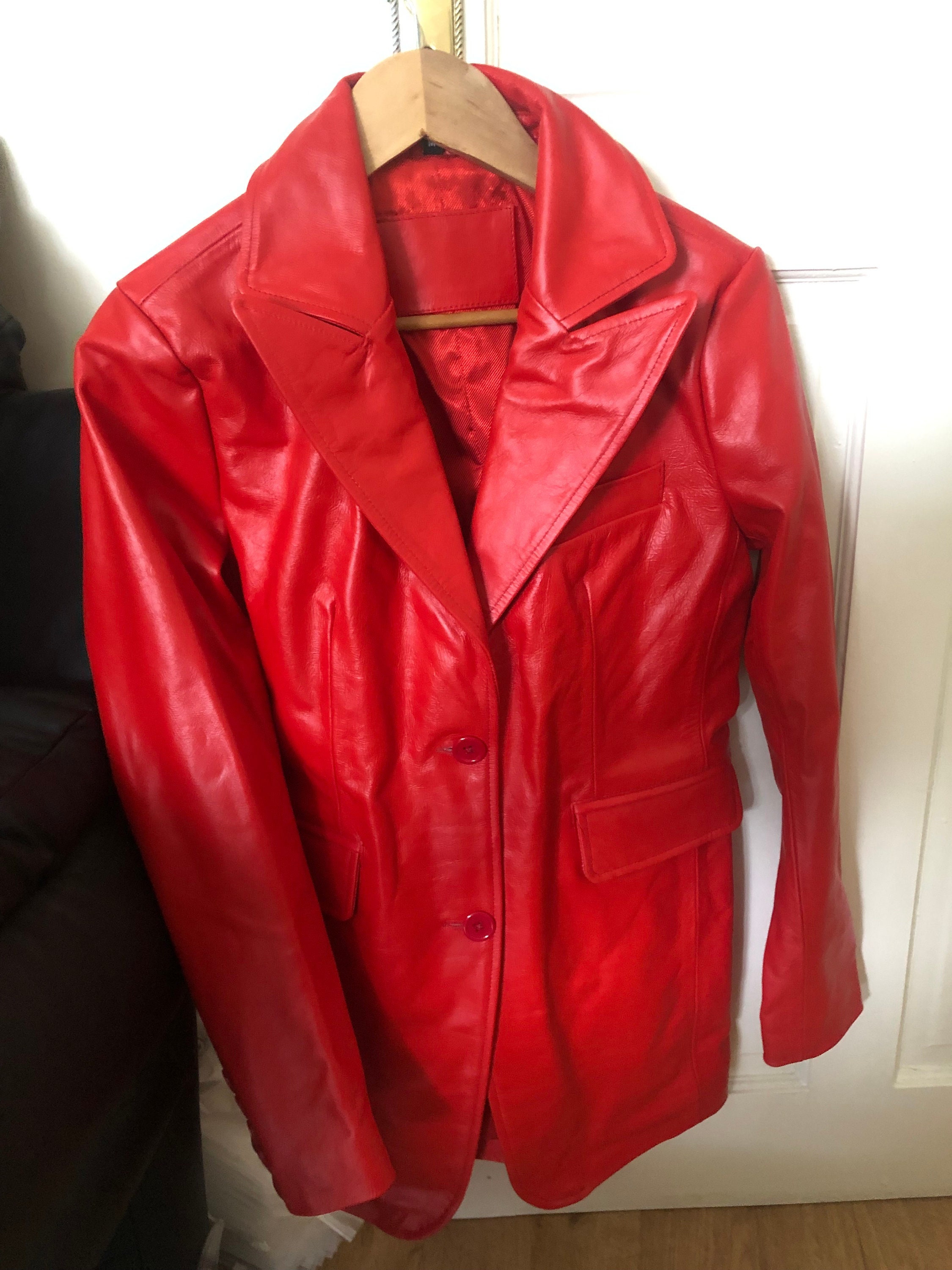 Red shop leather blazer