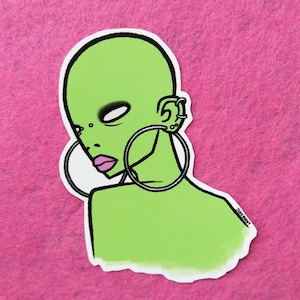 green alien girl vinyl sticker