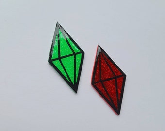 Plumbob Diamond // Sims Inspired Pin Badge OR Fridge Magnet // Glitter The Sims Maxis Gaming