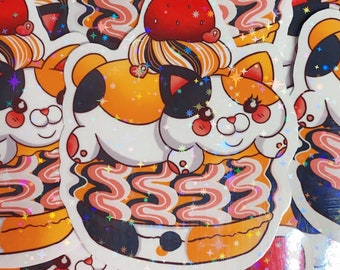 Calico Fat Cat Macaron FFXIV Holographic Sticker