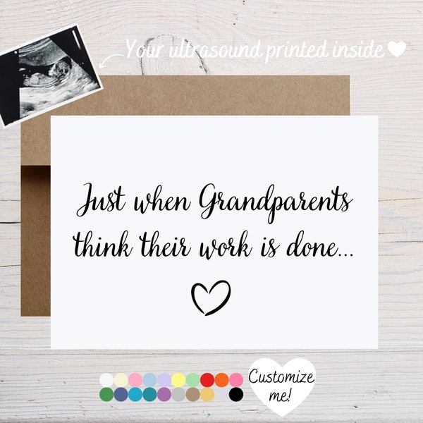 Great Grandparents Pregnancy Announcement Card | Baby Reveal Card | Just When Grandparents Think Their Work Is Done | Ultrasound Card