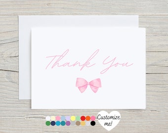 Thank You Cards For Baby Shower | Pink Girl Bow Cards | Bridal Shower Thank You Cards | Set Of Cards | Wedding Thank You Cards