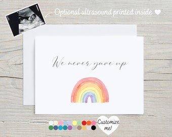 Rainbow Baby Pregnancy Announcement Card | Reveal Card After Loss | We Never Gave Up | Custom Ultrasound Card