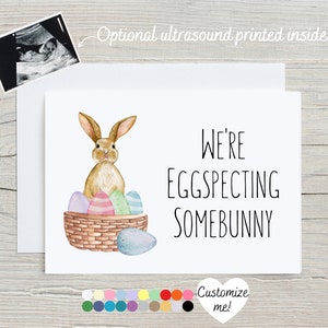 Easter Pregnancy Announcement Card | Baby Reveal Card | We&#39;re Eggspecting Somebunny | Custom Spring Ultrasound Card