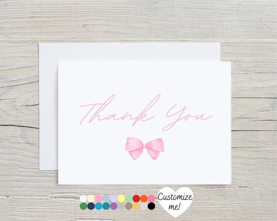 Thank You Cards for Baby Shower | Pink Girl Bow Cards | Bridal Shower ...
