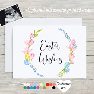 Easter Pregnancy Announcement Card | Baby Reveal Card For Spring | Easter Wishes ...And Baby Kisses! | Custom Ultrasound Card