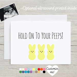 Easter Pregnancy Announcement Card | Baby Reveal Card For Spring | Hold On To Your Peeps | We're Eggspecting | Funny Custom Card