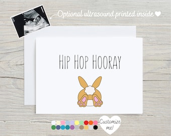 Easter Pregnancy Announcement Card | Baby Reveal Card For Spring | Hip Hop Hooray Baby Is On The Way | Custom Sonogram Card