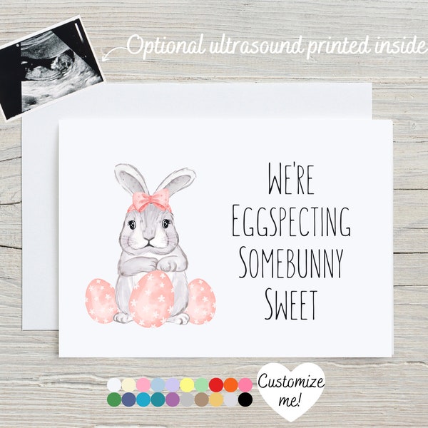 Easter Pregnancy Announcement Card | Spring Baby Girl Reveal Card | We're Eggspecting Somebunny Sweet | Personalized Sonogram Card