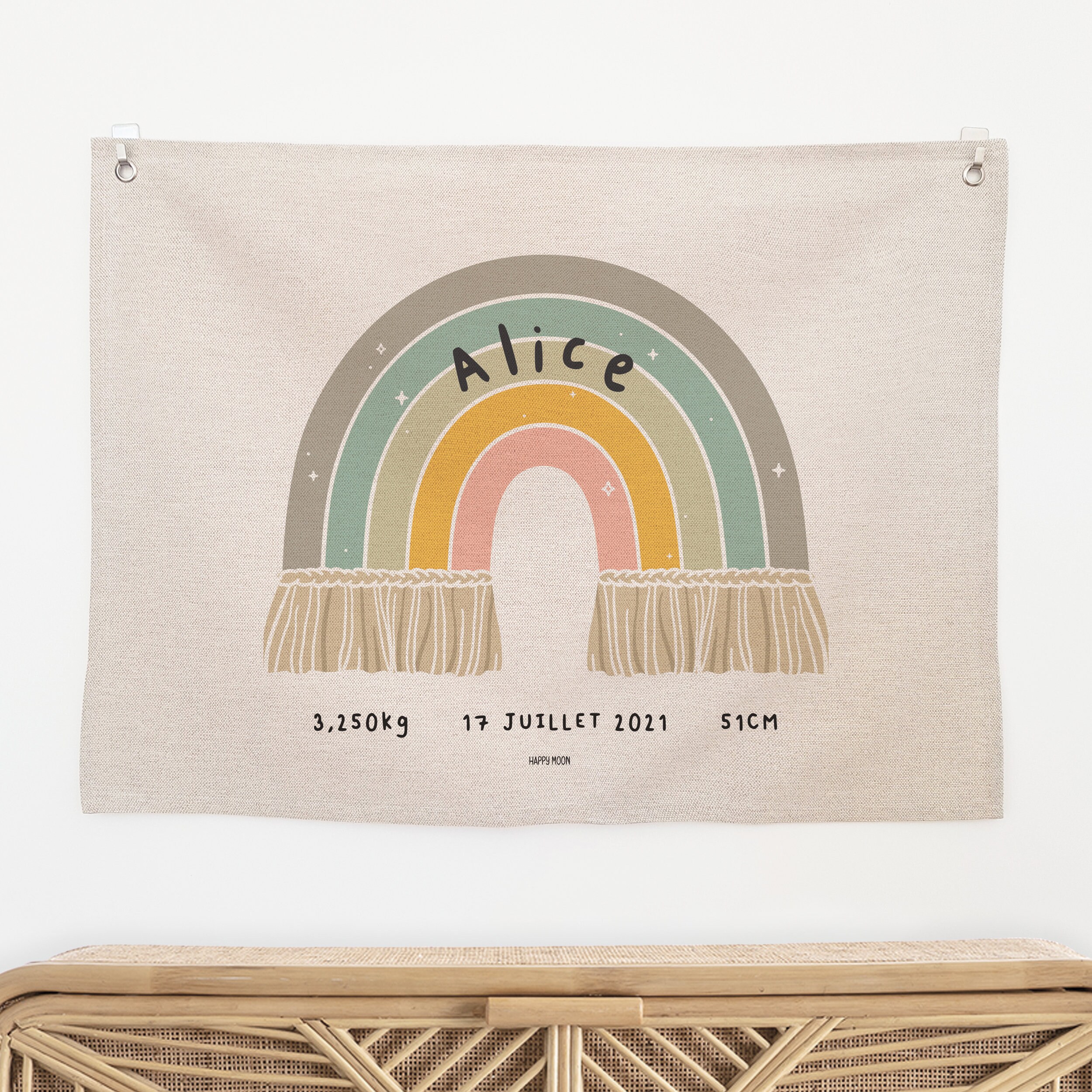 Bannière de Naissance Arc en Ciel Macramé Coloré | Tenture Toile Fait Main avec Amour Décoration Mur