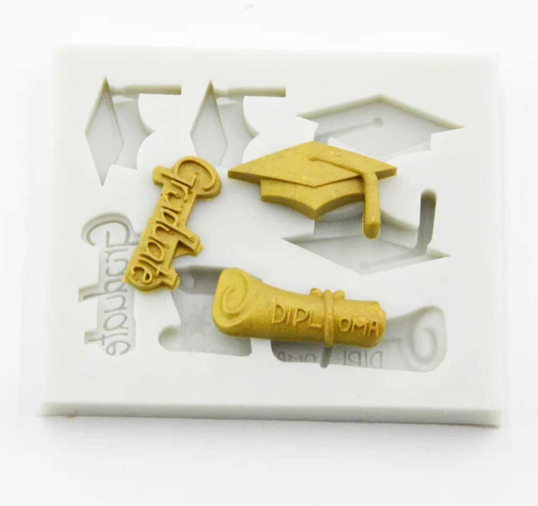 7 Cavity Graduation Silicone Chocolate Mold, Graduation Cap Fondant