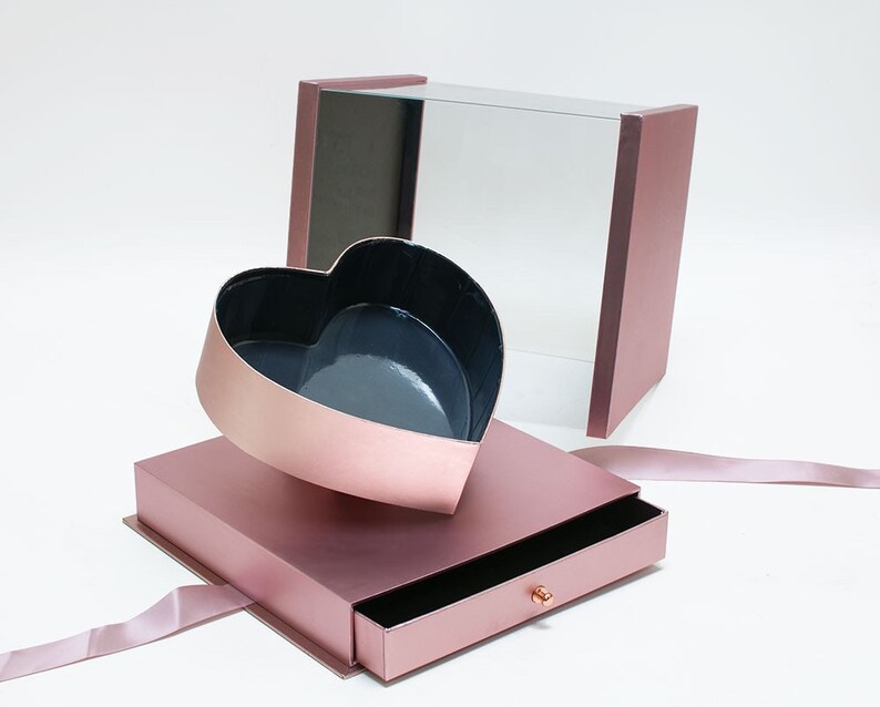 Luxury Rose Gold Square Acrylic Flower Box With Tilted Heart Etsy