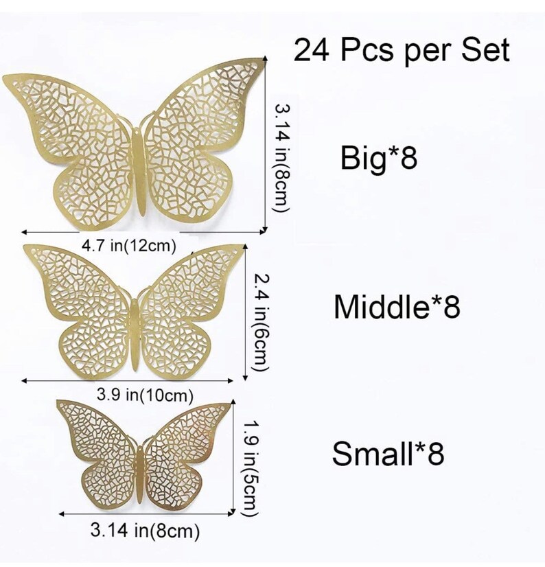 3D Gold Butterfly 24 PIECES Wall Decor 3 Different - Etsy