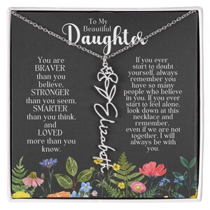Personalized Birthflower Daughter Necklace in Silver - Custom Name Gift