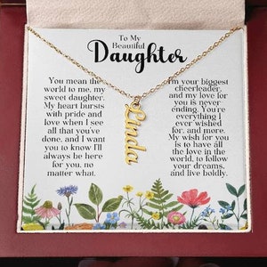 Aangepaste dochter ketting cadeau, betekenisvolle berichtkaart, zilver/goud verticale gepersonaliseerde naamketting