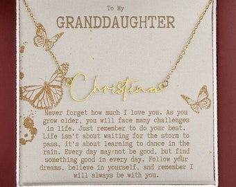 Custom Name Necklace for Granddaughter, Personalized Signature Name Jewelry, Unique and Meaningful Gift, Gold or Silver