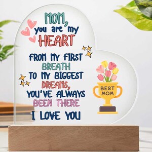 Mom Herz Acryl Plakette - Muttertagsgeschenk, Benutzerdefinierte Herz LED Schild, Mom Wertschätzung Geschenk, Best Mom Andenken
