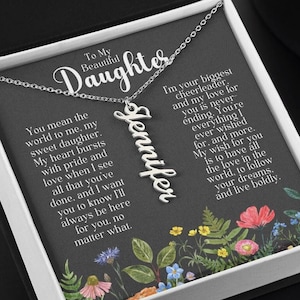 Aangepaste dochter ketting cadeau, betekenisvolle berichtkaart, zilver/goud verticale gepersonaliseerde naamketting