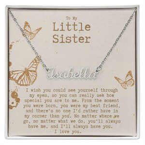 Kleine Schwester Halskette Geschenk mit schöner Bedeutung Nachricht Karte, Silber benutzerdefinierte Name Kette