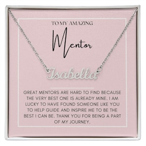 Regalo de collar de mentor con mensaje reflexivo, regalo de cumpleaños, regalo de agradecimiento o agradecimiento, cadena de nombre personalizada de plata