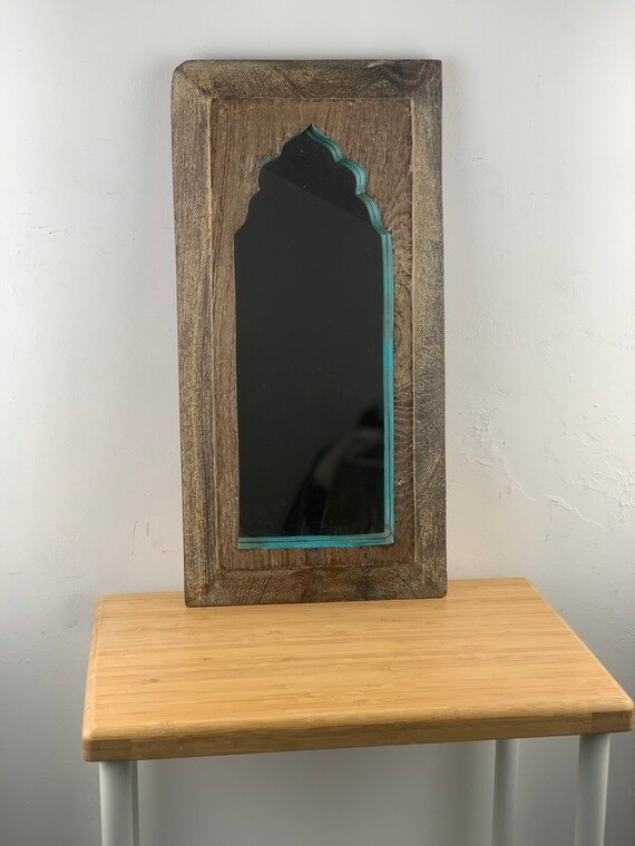 Small Painted Mihrab Mirror Made From Old Teak Small Painted Mihrab Mirror Made From Old Teak