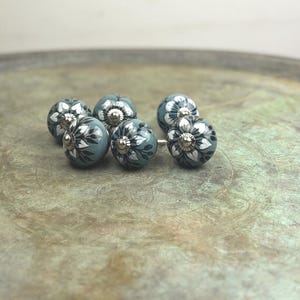 Indian Hand Painted Glazed Cupboard Ceramic Knob - Blue & Navy Petal Pattern Round